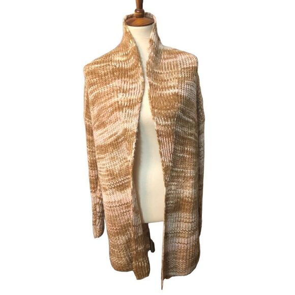 Ann Taylor Loft long line Open Cardigan Marbled Camel and white size xs - Picture 2 of 9